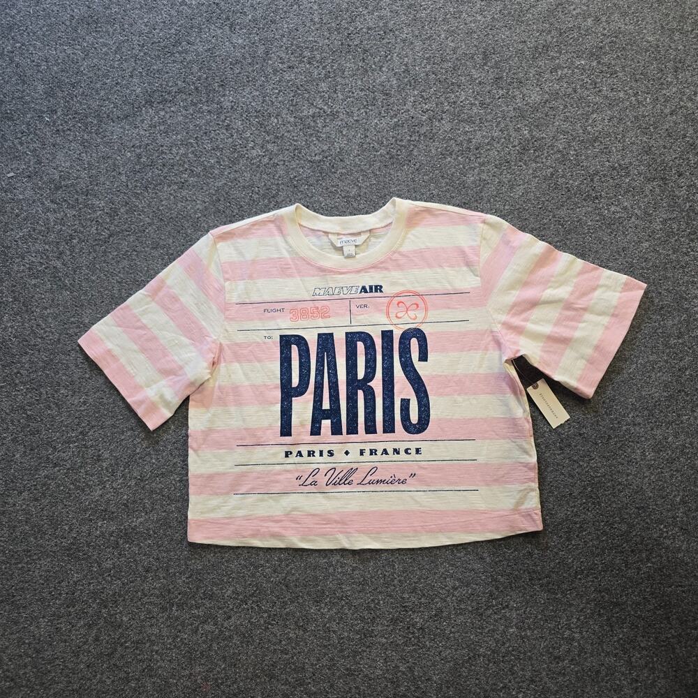 Maeve Top Womens Size Small Pink Stripe Paris Vacation Cropped Short Sleeve Boxy
